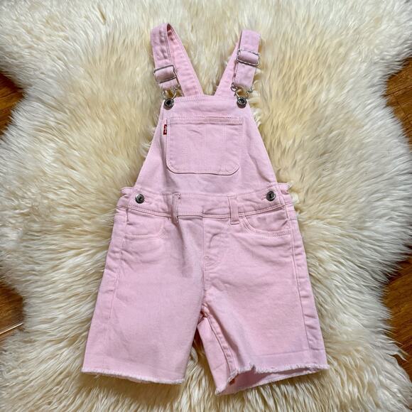 Levi’s Pink denim Shortalls Short Overalls 3T Girls - Picture 1 of 8